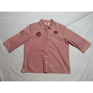 Women’s Christmas Alia Sport 3/4 Sleeve Red Stripe Shirt Sz 14 Petite Vintage